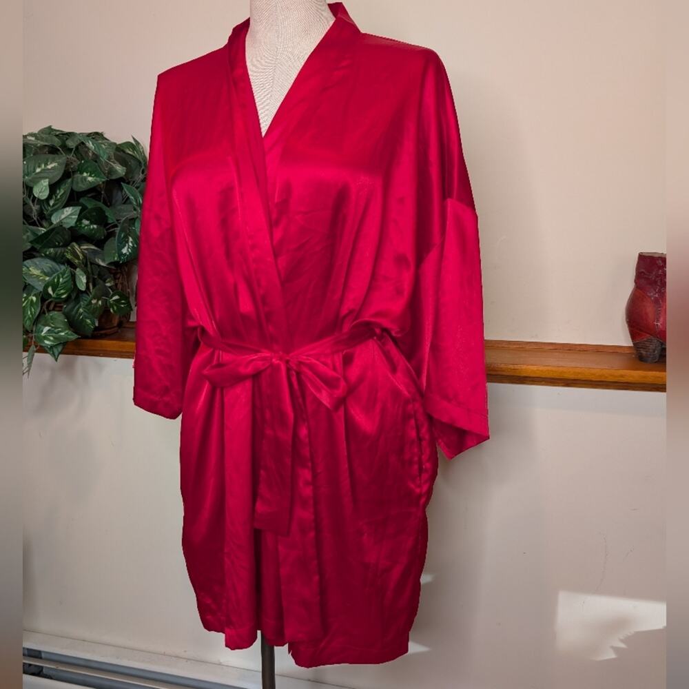 Victoria’s Secret Red Satin Robe One Size Kimono Tie Waist Lounge